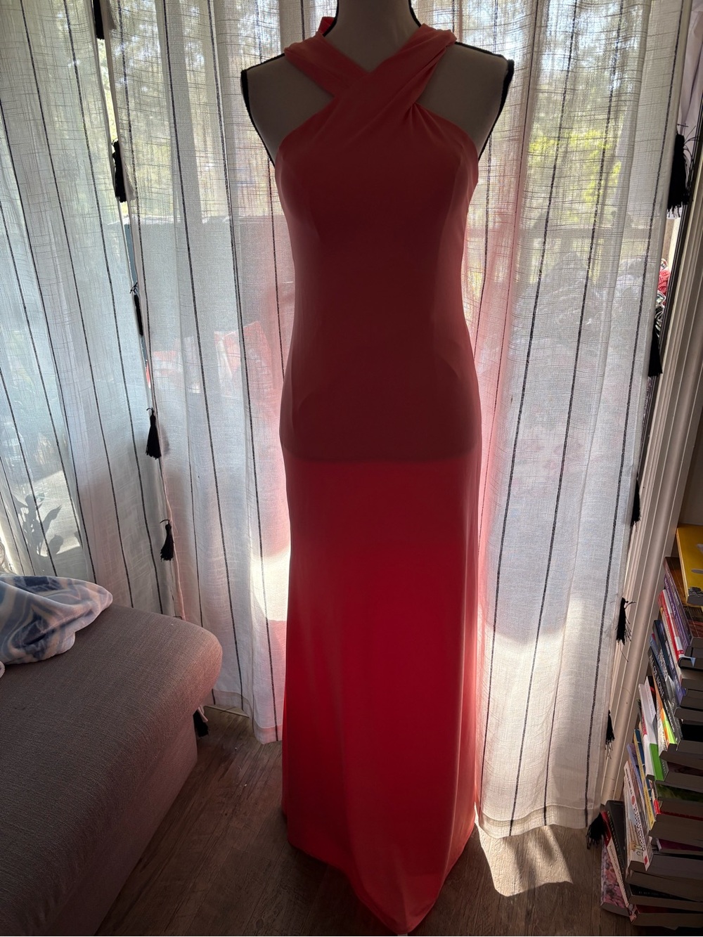 Coral Twisted Halter Maxi Dress